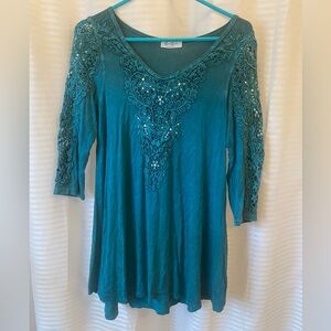 Elegant Teal Lace Embellished Women's Top